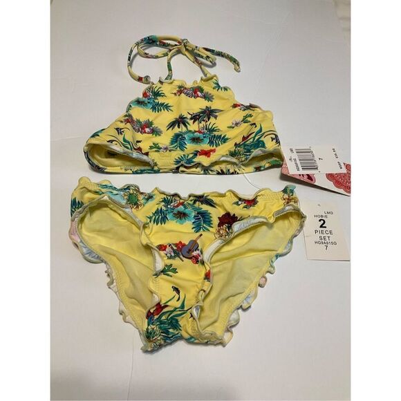Hobie Girls Yellow Hawaiian Halter Two Piece, Little Girl’s 7. NWT. Kawaii - Picture 6 of 11